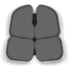 Coussin APORIA® Coccyx vu de dessus avec sa housse noire : décharge arrière entre quatre appuis indépendants