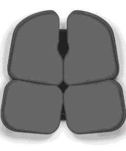 Coussin APORIA® Coccyx vu de dessus avec sa housse noire : décharge arrière entre quatre appuis indépendants