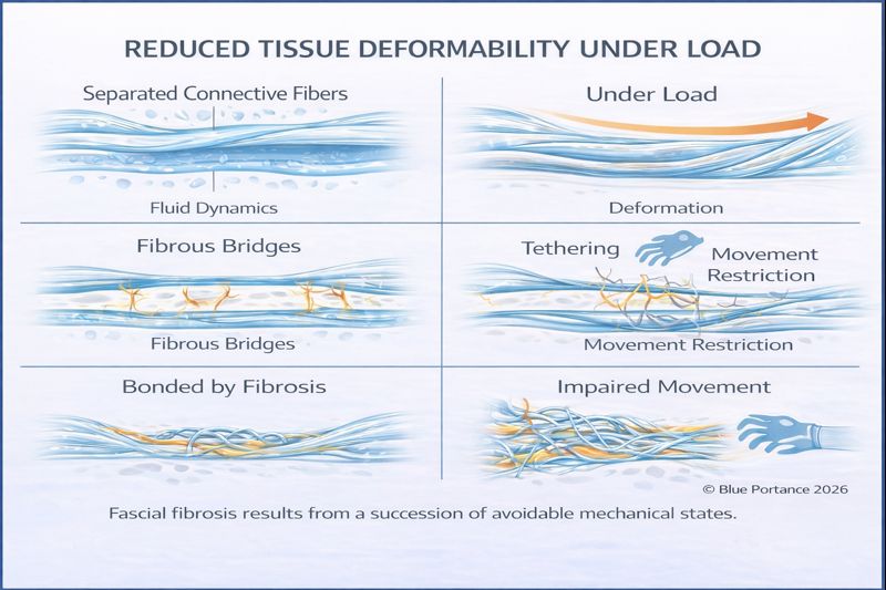 Fascial fibrosis: loss of glide and increased tissue stiffness under mechanical stress