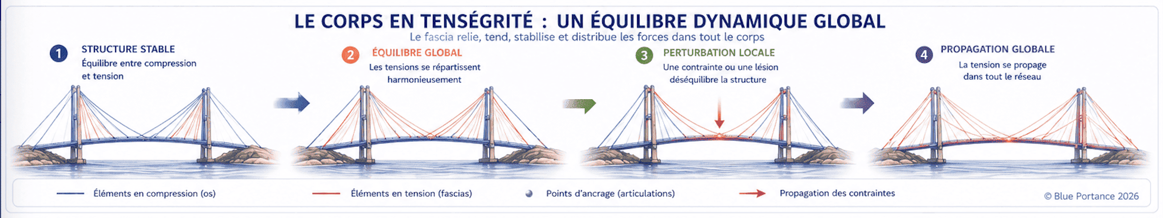 Propagation des contraintes dans une structure en tenségrité