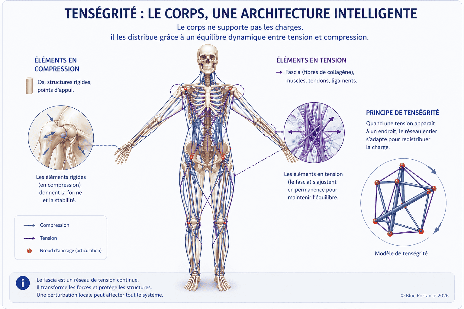 Tenségrité du corps humain : équilibre entre tension et compression