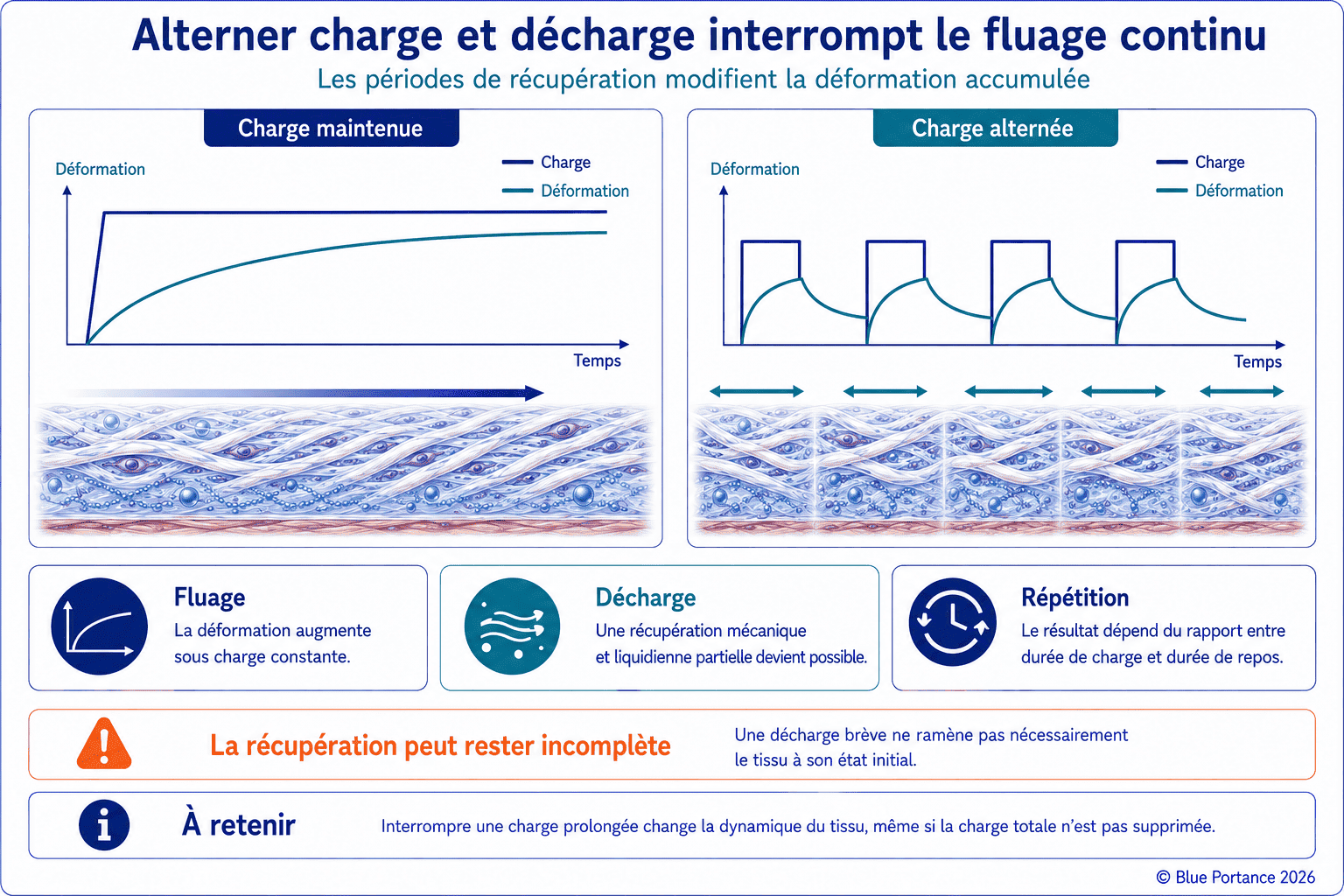 Comparaison de la déformation d'un tissu fascial sous charge maintenue et sous alternance de charge et de décharge