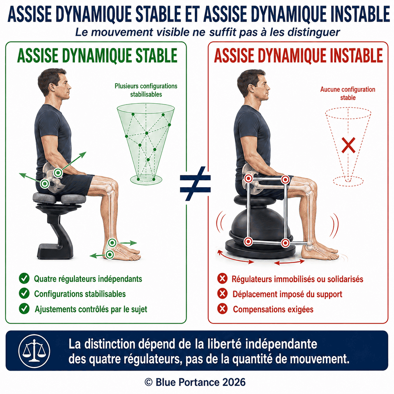 Comparaison entre indépendance des hanches et chevilles et immobilisation ou solidarisation de ces quatre régulateurs.