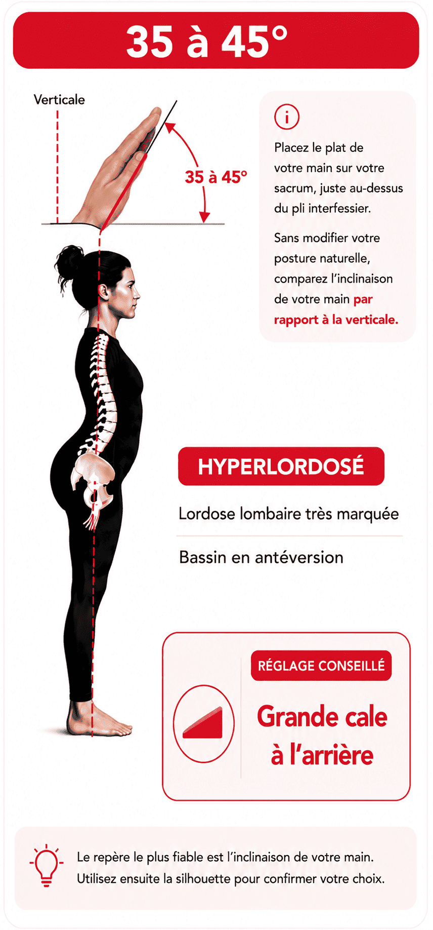 Profil naturel d’équilibre hyperlordosé, inclinaison du sacrum de 35 à 45 degrés
